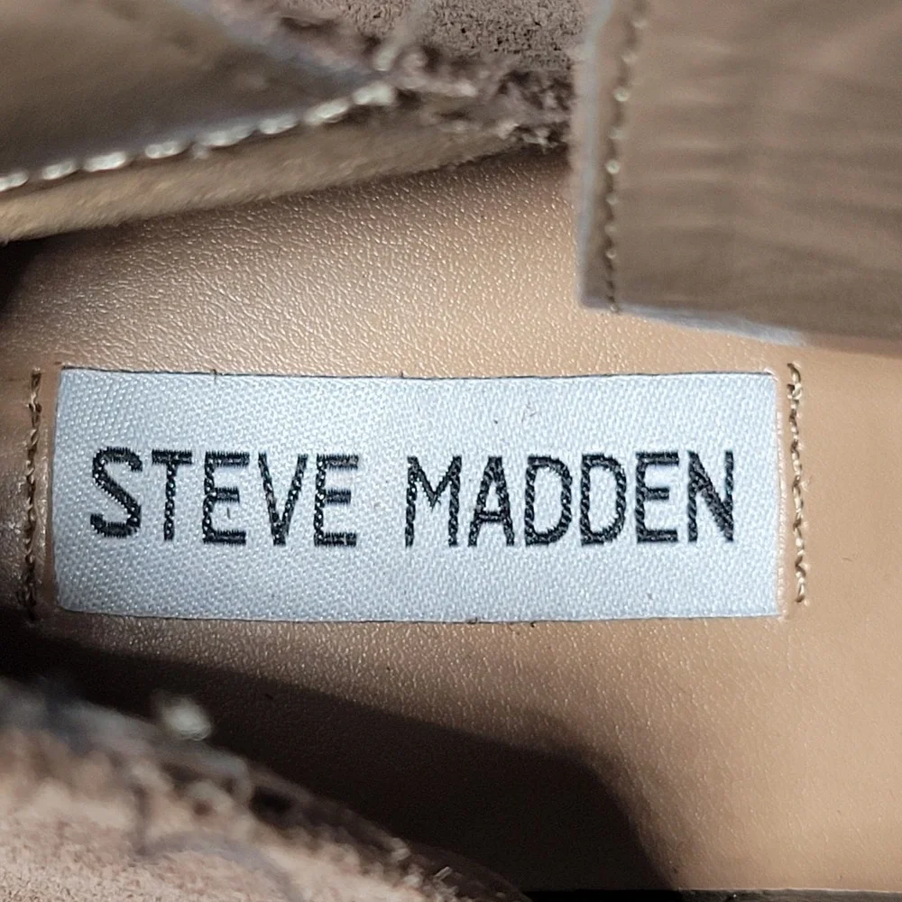 Steve Madden Suede Ankle Booties Taupe‎ V Cut Out Perforated Heel Shoes 9 NEW